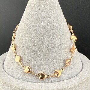 Bronze Milor Italy Bracelet Rose Gold Tone Hearts Signed 7.5"